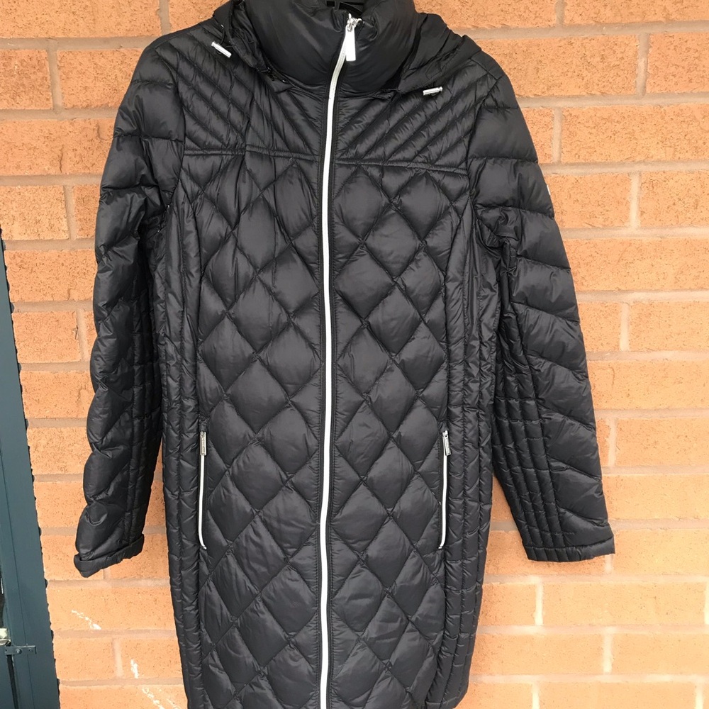 MICHAEL Michael Kors Black Quilted Long Puffer Coat with Detachable Hood